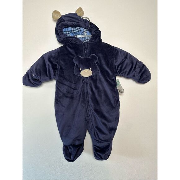 Okie Dokie Navy Blue Teddy Bear Baby Bunting size  0-3 months NWT. #4-0088 - Picture 1 of 5